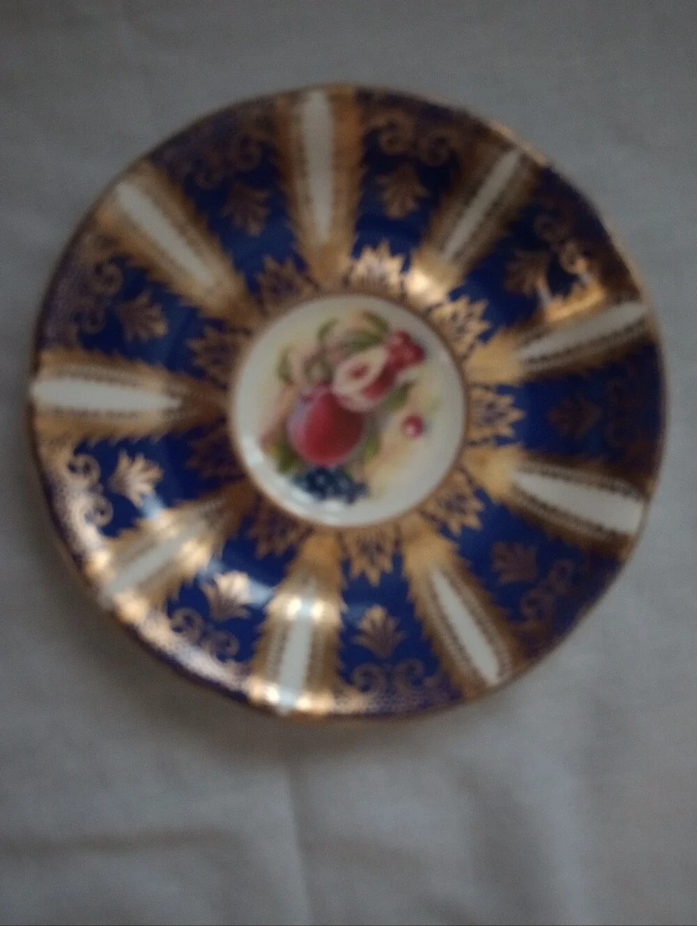Paragon Blue & Gold Her Majesty's Cup & Saucer Fruit Pattern